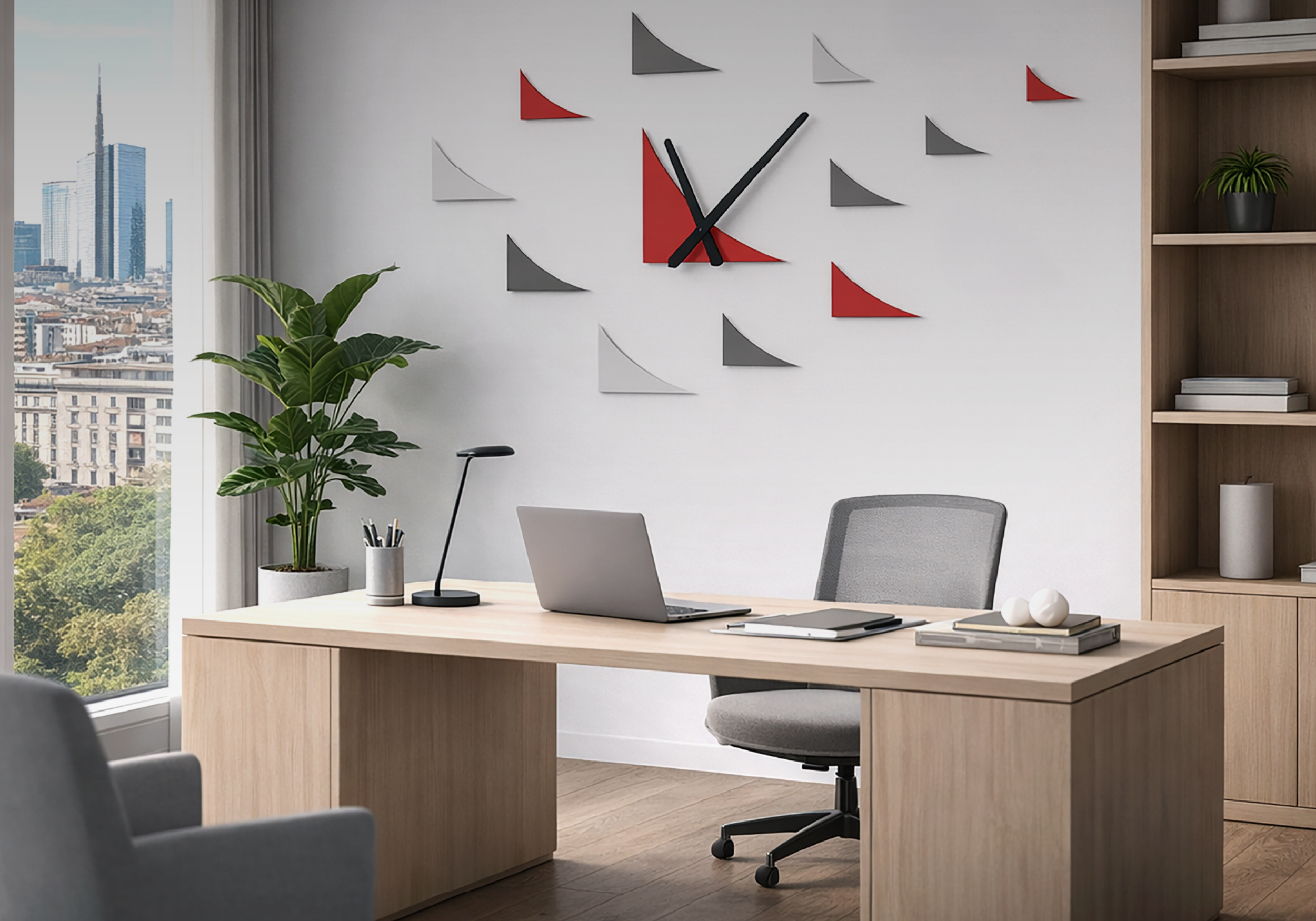 settimana corta 2 Ufficio con orologio stilizzato, simbolo di organizzazione del tempo e settimana corta con riduzione dell’orario di lavoro