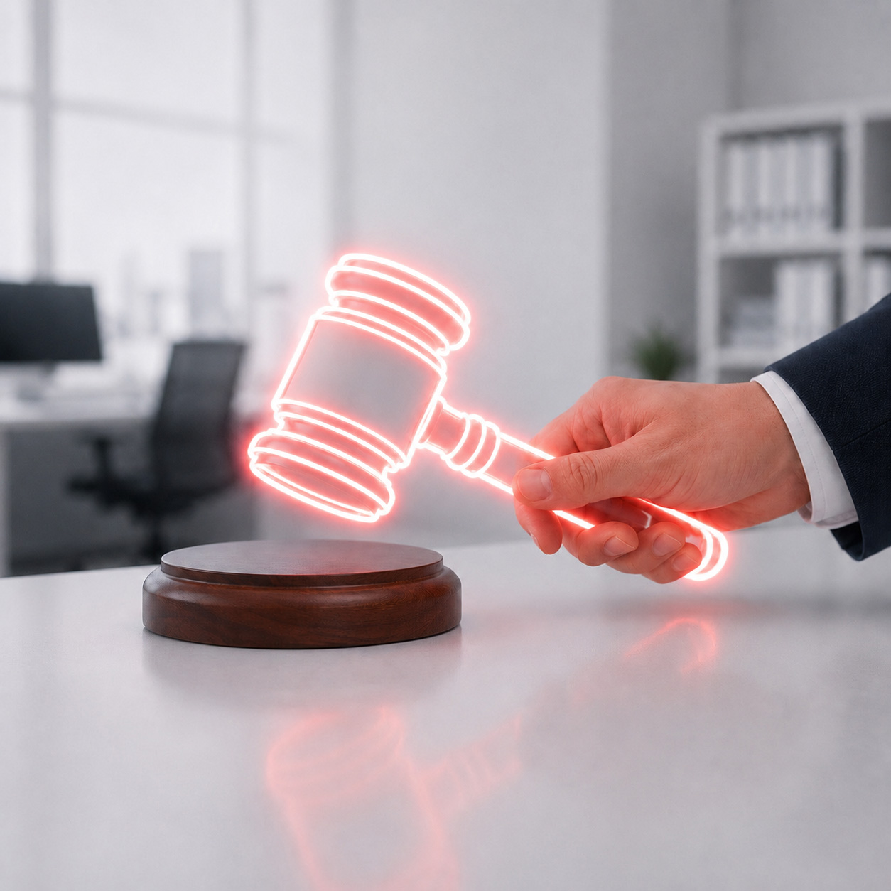 futuhro-supporto-legale-giuslavoristico Martello legale circondato da un'aura rossa per la consulenza giuslavoristica Futuhro